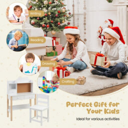 Gainoom Kids White Desk And Chair Set Wooden Children Study Table Student Writing Desk For Kids 3+ - thumbnail 9
