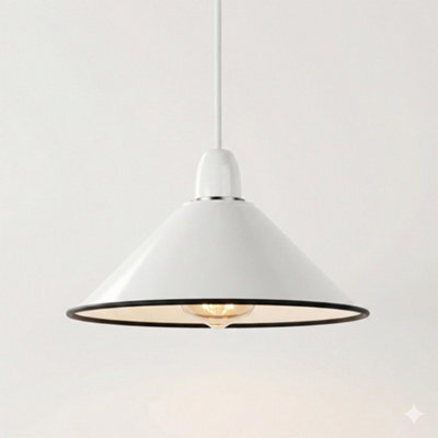 Metal Cone Pendant Lamp Shade 22Cm White E27 Ceiling Light For Kitchen Island Hallway Bedroom Living Room - image 1