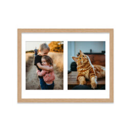 16X12 Inch 2 Opening Photo Collage Frame, Display Two 9X7 Inch Photos, Multi Aperture Family Picture Frame, Oak - thumbnail 1