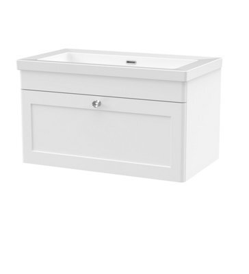 Balterley Swynnerton Traditional 1 Drawer Wall Hung Vanity Unit With Fireclay Basin, Satin White, 800mm - image 1