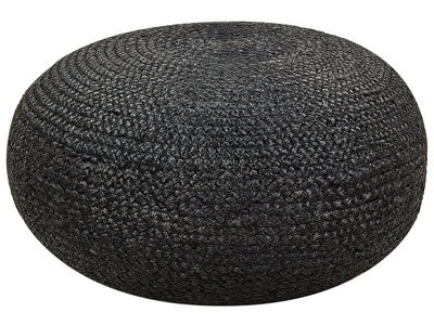 Beliani 50Cm Round Jute Pouffe In Matte Black - Boho Ottoman With Eps Fill - image 1