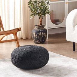 Beliani 50Cm Round Jute Pouffe In Matte Black - Boho Ottoman With Eps Fill - thumbnail 2