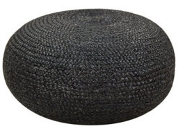 Beliani 50Cm Round Jute Pouffe In Matte Black - Boho Ottoman With Eps Fill - thumbnail 1