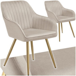 Tectake Set Of 2 Dining Chair Marilyn - Quilted Velvet, Continuous Backrest, Gold Steel Legs  - Taupe/gold