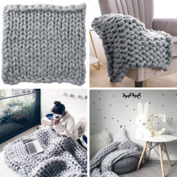Living And Home Grey Throw Blanket Chunky Knit Handwoven 120Cm L X 100Cm W - thumbnail 2
