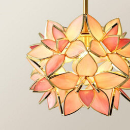 Valuelights Reine Pink Glass Flower Brushed Gold Thread Ceiling Pendant Light With Led Bulb - thumbnail 5