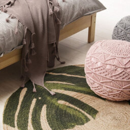 Beliani Incik Round Jute Rug 140 Cm Green Monstera Braided Boho Rustic - thumbnail 2