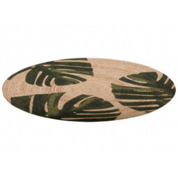 Beliani Incik Round Jute Rug 140 Cm Green Monstera Braided Boho Rustic - thumbnail 3