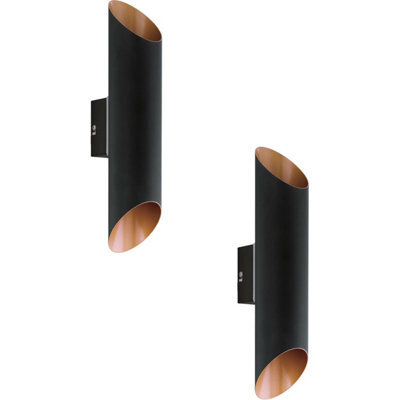 Elegant 2 Pack Ip44 Outdoor Wall Lights In Black And Copper - Modern Up Down Led Lamps - image 1