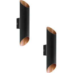 Elegant 2 Pack Ip44 Outdoor Wall Lights In Black And Copper - Modern Up Down Led Lamps - thumbnail 1