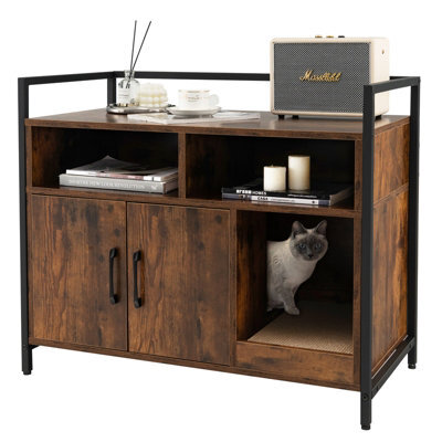 Costway Cat Litter Box Enclosure Hidden Cat Washroom W/ Storage Cabinet & Cat Scratch Pad - image 1