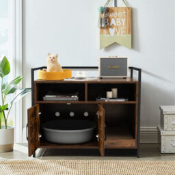 Costway Cat Litter Box Enclosure Hidden Cat Washroom W/ Storage Cabinet & Cat Scratch Pad - thumbnail 5