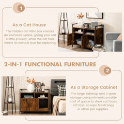 Costway Cat Litter Box Enclosure Hidden Cat Washroom W/ Storage Cabinet & Cat Scratch Pad - thumbnail 6
