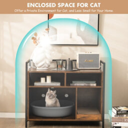 Costway Cat Litter Box Enclosure Hidden Cat Washroom W/ Storage Cabinet & Cat Scratch Pad - thumbnail 7