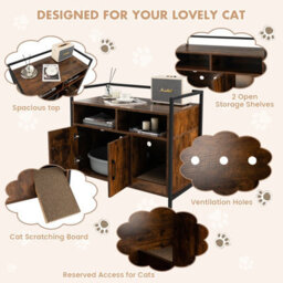 Costway Cat Litter Box Enclosure Hidden Cat Washroom W/ Storage Cabinet & Cat Scratch Pad - thumbnail 8