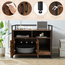 Costway Cat Litter Box Enclosure Hidden Cat Washroom W/ Storage Cabinet & Cat Scratch Pad - thumbnail 9