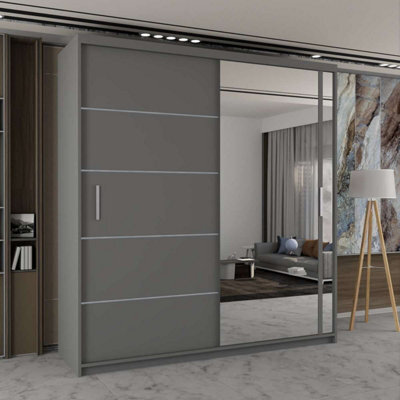 Sliding Wardrobes 4 u LTD Sliding Wardrobes 4U Heaton Mirror Sliding Door Wardrobe In 3 Colors And 4 Sizes (Grey W180Cm H217Cm) - image 1