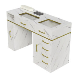 Living And Home White Marble-Texture Manicure Table With Dust Collector, Wrist Cushion And 6 Drawers 115Cm W X 45Cm D X 75Cm H - thumbnail 4