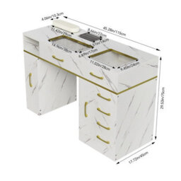 Living And Home White Marble-Texture Manicure Table With Dust Collector, Wrist Cushion And 6 Drawers 115Cm W X 45Cm D X 75Cm H - thumbnail 7