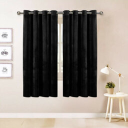 Oxford Homeware Eyelet Velvet Curtains Black Fully Lined Blackout Thermal Insulated Eyelet Curtains Pair (W)117Cm X (L)137Cm