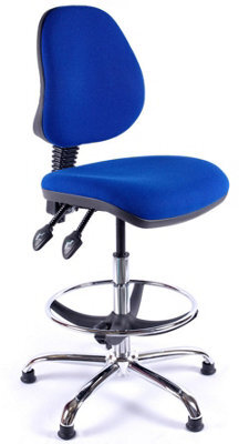 Chrome Medium Back Draughtsman Chair In Blue Fabric - image 1
