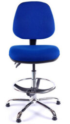 Chrome Medium Back Draughtsman Chair In Blue Fabric - thumbnail 3