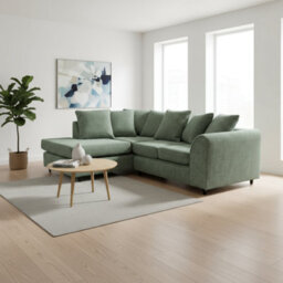 Abakus Direct Jumbo Chenille Corner Sofa In Rifle Green Left Facing With Plush Chaise Extension - thumbnail 1