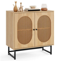 Gainoom Rattan Buffet Cabinet Sideboard Storage Cabinet Coffee Bar Station Table With Doors And Adjustable Shelf
