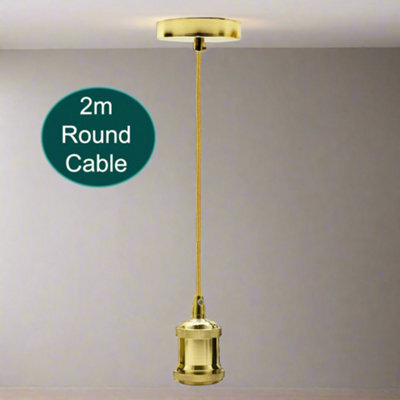 Vintage Industrial 2M Gold Round Cable E27 Base French Gold Holder Pendant Light Ceiling Rose Led Hanging Retro Lamp - image 1