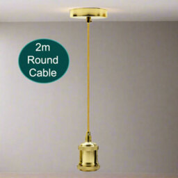 Vintage Industrial 2M Gold Round Cable E27 Base French Gold Holder Pendant Light Ceiling Rose Led Hanging Retro Lamp