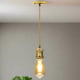 Vintage Industrial 2M Gold Round Cable E27 Base French Gold Holder Pendant Light Ceiling Rose Led Hanging Retro Lamp - thumbnail 4
