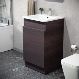 Nes Home 485mm Left Hand Dark Oak Vanity Unit With White Resin Basin - thumbnail 3