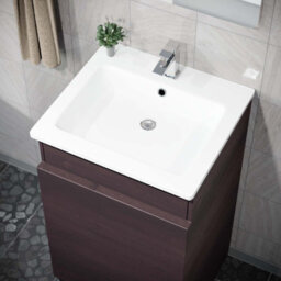 Nes Home 485mm Left Hand Dark Oak Vanity Unit With White Resin Basin - thumbnail 4