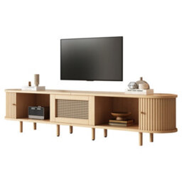 "Btm Tv Stand With 1 Rattan Drawer And 2 Sliding Doors, 180X40X40Cm, Light Wood, 70"" Tv" - thumbnail 8