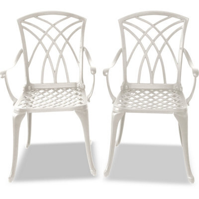 Homeology Oshowa 2-Large Garden And Patio Bistro Chairs With Armrests In Cast Aluminium White - image 1