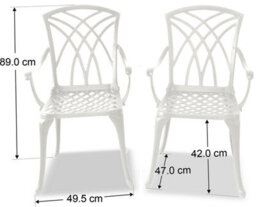 Homeology Oshowa 2-Large Garden And Patio Bistro Chairs With Armrests In Cast Aluminium White - thumbnail 6
