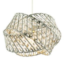 Happy Homewares Designer Triple Ring Chrome Pendant Light Shade With Small Clear Acrylic Beads - thumbnail 1