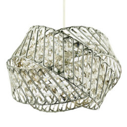 Happy Homewares Designer Triple Ring Chrome Pendant Light Shade With Small Clear Acrylic Beads - thumbnail 2