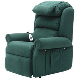 Loops Comfortable Dual Motor Rise And Recline Armchair With Waterfall Pillow In Green Suedette Fabric - thumbnail 1