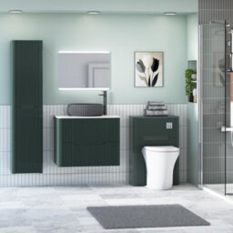 Royal Bathrooms Avenza 700mm Deep Moss Green Wall Hung Bathroom Countertop Vanity Unit 2 Drawer With Milan Black Basin - thumbnail 4