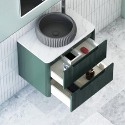 Royal Bathrooms Avenza 700mm Deep Moss Green Wall Hung Bathroom Countertop Vanity Unit 2 Drawer With Milan Black Basin - thumbnail 5