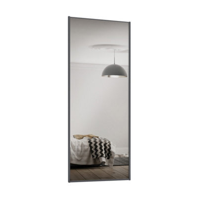 Spacepro Classic 1 Panel Mirrored Graphite Framed Sliding Wardrobe Door (H)2220mm (W)762mm - image 1