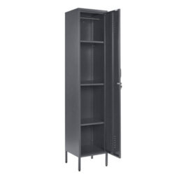MMT Funiture Designs mmt  Grey Metal Tall 3 Shelve Locker Cabinet, 1 Door Wardrobe Storage Cupboard For Home Or Office - thumbnail 2