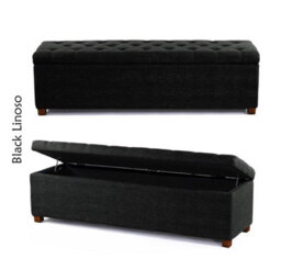 Linoso Chesterfield Black Ottoman Storage Box With Square Wooden Legs - Upholstered Blanket Box (120W X 40D X 45H Cm)
