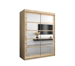 Arte Roma Ii Oak Sonoma Spacious Sliding Door Wardrobe H2000mm W1500mm D620mm With Mirrored Panels And Silver Handles