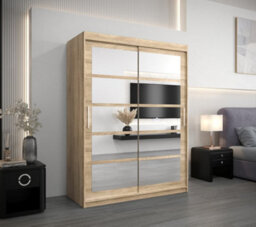 Arte Roma Ii Oak Sonoma Spacious Sliding Door Wardrobe H2000mm W1500mm D620mm With Mirrored Panels And Silver Handles - thumbnail 2