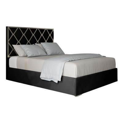 Repose Upholstered Soft Velvet Metal Designer Bed Frame - image 1