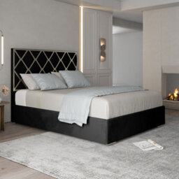 Repose Upholstered Soft Velvet Metal Designer Bed Frame - thumbnail 2