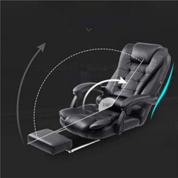 Ergonomic High Back Executive Office Chair With Dual-Point Massage System & Retractable Footrest - Black Faux Leather - thumbnail 4