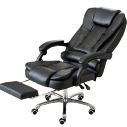 Ergonomic High Back Executive Office Chair With Dual-Point Massage System & Retractable Footrest - Black Faux Leather - thumbnail 3